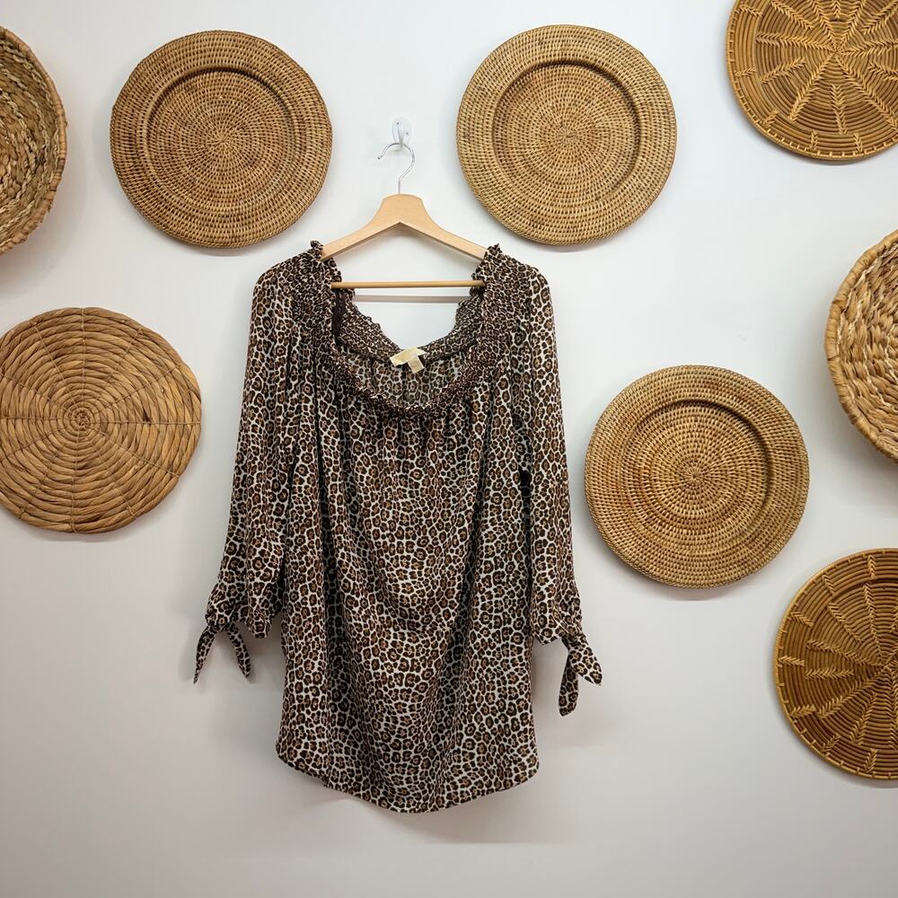 Michael Kors Leopard Print Off Shoulder Blouse Plus Size 2X